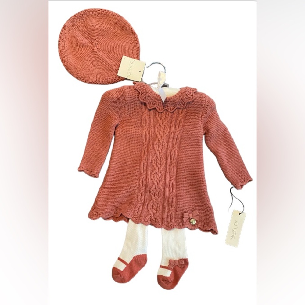 NWT Rachel Zoe Baby Dusty Rose 4 piece Cable Knit Sweater Dress Set - 0-3 months